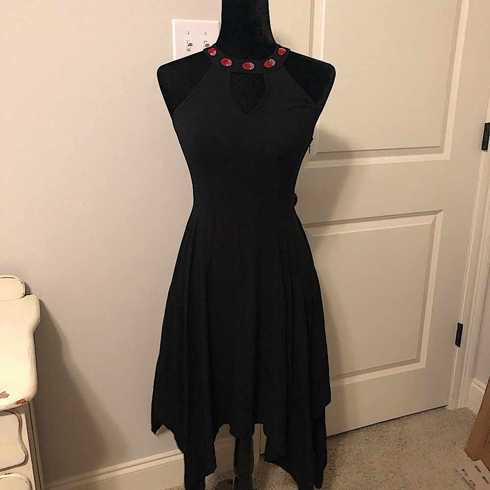 Candie’s Halter Keyhole Black dress with pink/red